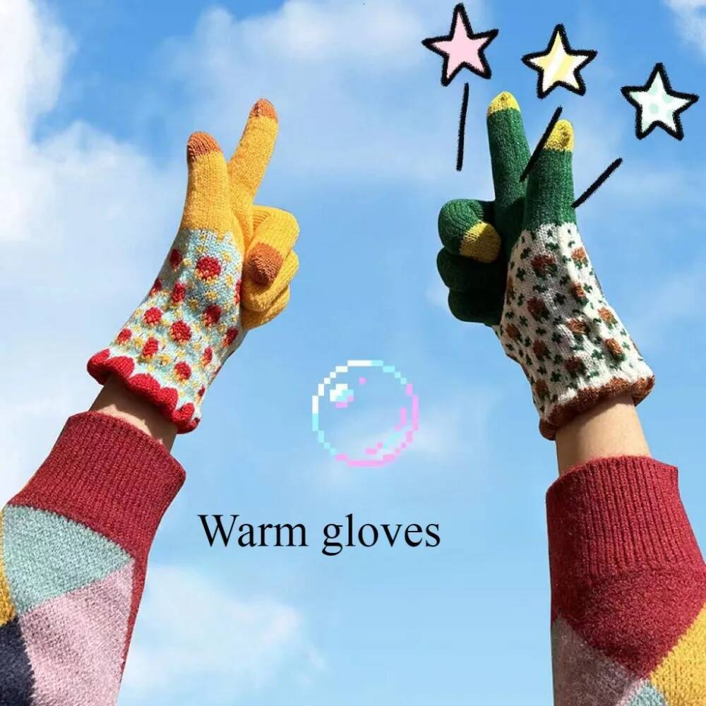 Winter warm cute winter ladies plus veet cycling windproof knitted touch screen gloves ddmythur