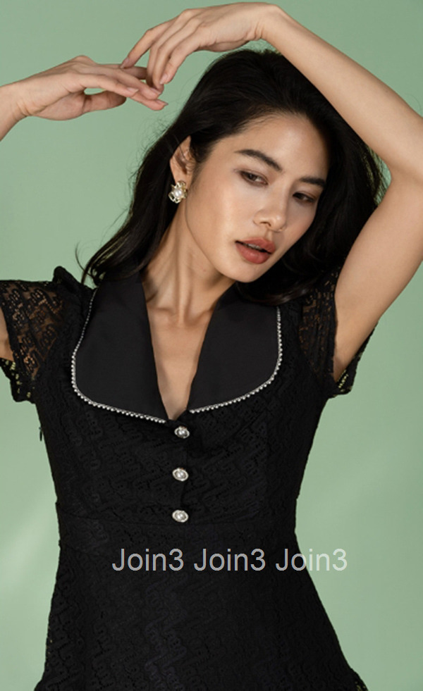 Summer New Chinese Style Lace Patchwork Elegant Dress Doll Collar Hepburn Style Dress 6125