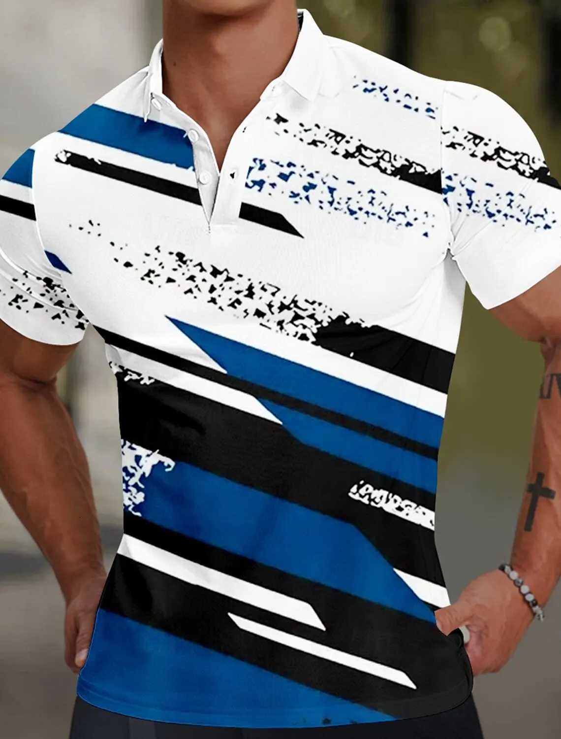 Mens Geometric Line Polo Shirts Golf Shirts Short Sleeve Polo Shirts Collared Shirt Sportswear Casual Vacation Wear Party Shirts XJ250725