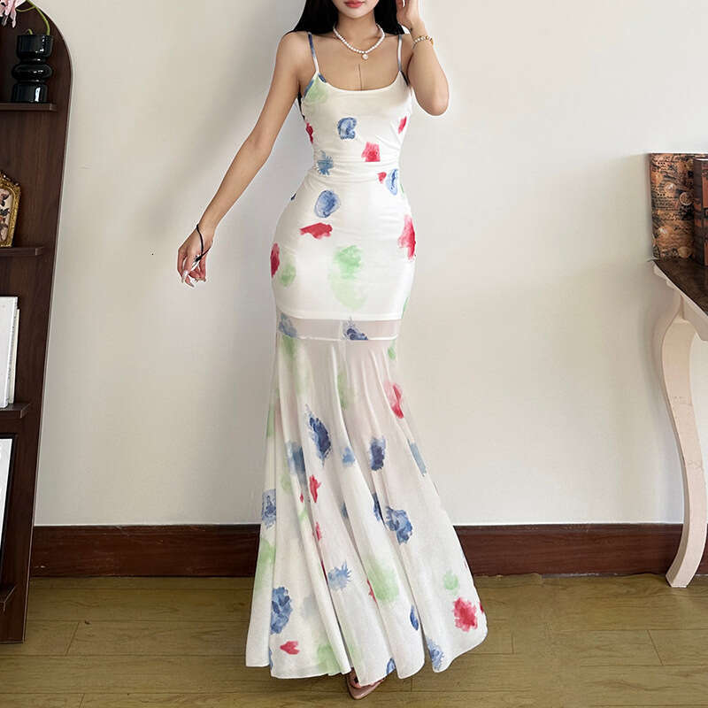 2025 Spring New Women's Solid Color Slim High Waist Fashion Strap Sleeveless Backless Dress 53e