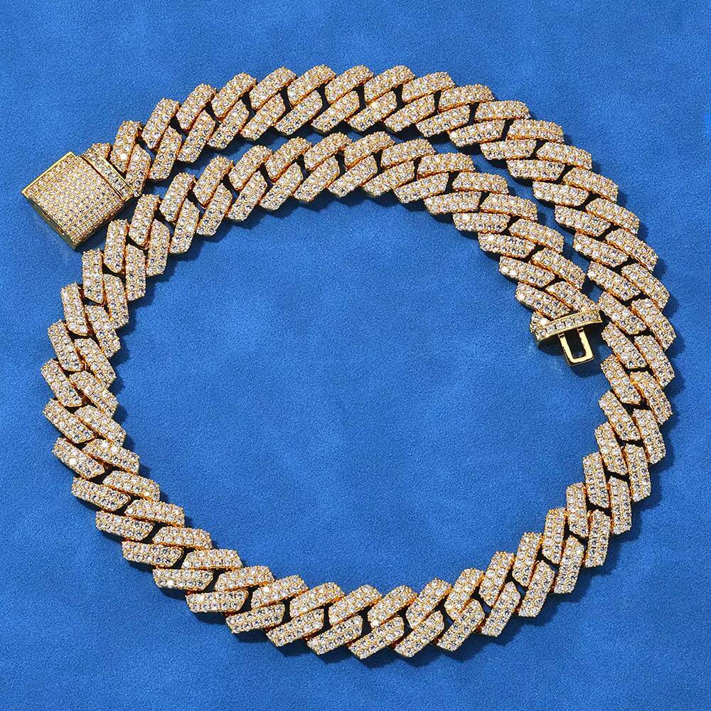 HipHop S925 Silver Necklace 14mm Rhombus Cuban Chain Men Personalized Accessory