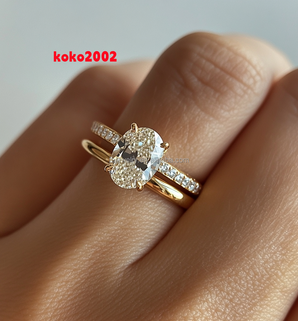 Gold Plated Moissanite Engagement Split Shank 925 Sterling Sliver Rings 2.00Ct Oval Cut D-VVS1 Elegant Style