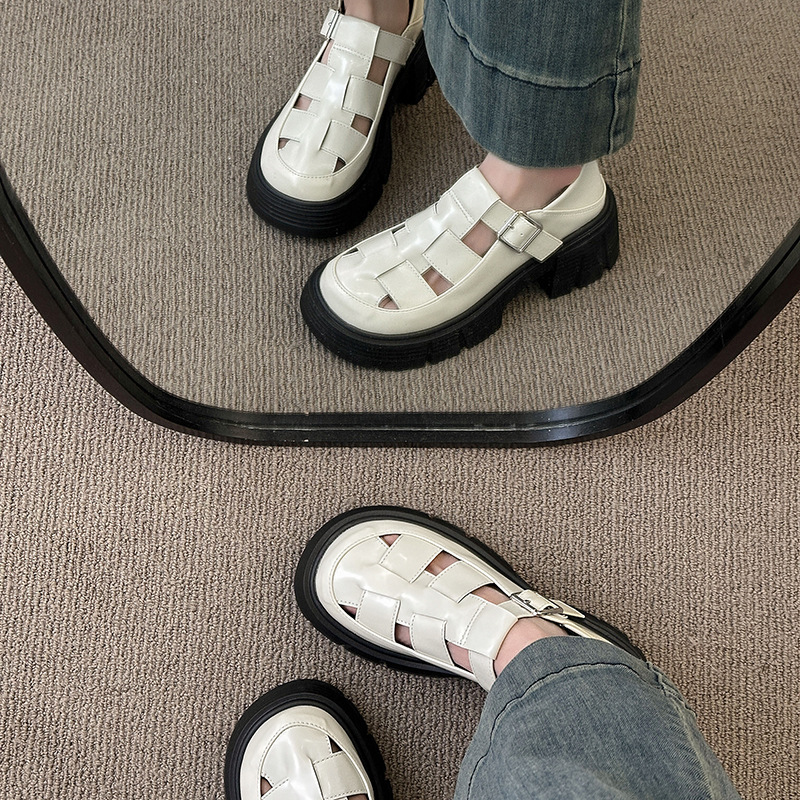 Ddmysports Platform Roman For Women New Spring Summer Hollow Out Chunky Shoes Fairy Style Student Height Increasing Closed Toe Sandals Outdoor Shoes