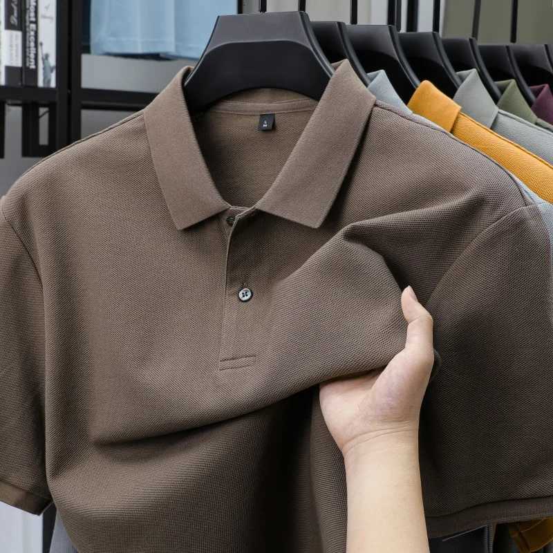 100% pure cotton boutique short-sleeved high-end mens polo shirt summer high-quality solid color tops business casual T-shirt XJ250725