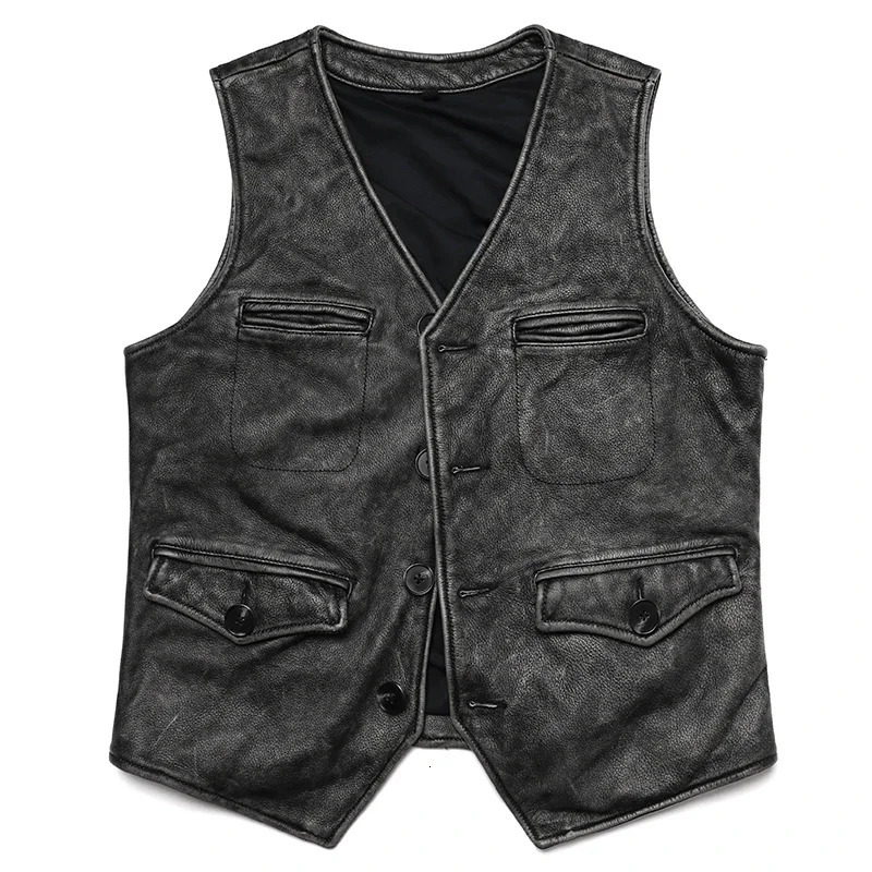 Gery Vintage Genuine Leather Vest Man Natural Cowhide Work Clothes Mens Safari Style Slim Sleeveless Jacket 250725