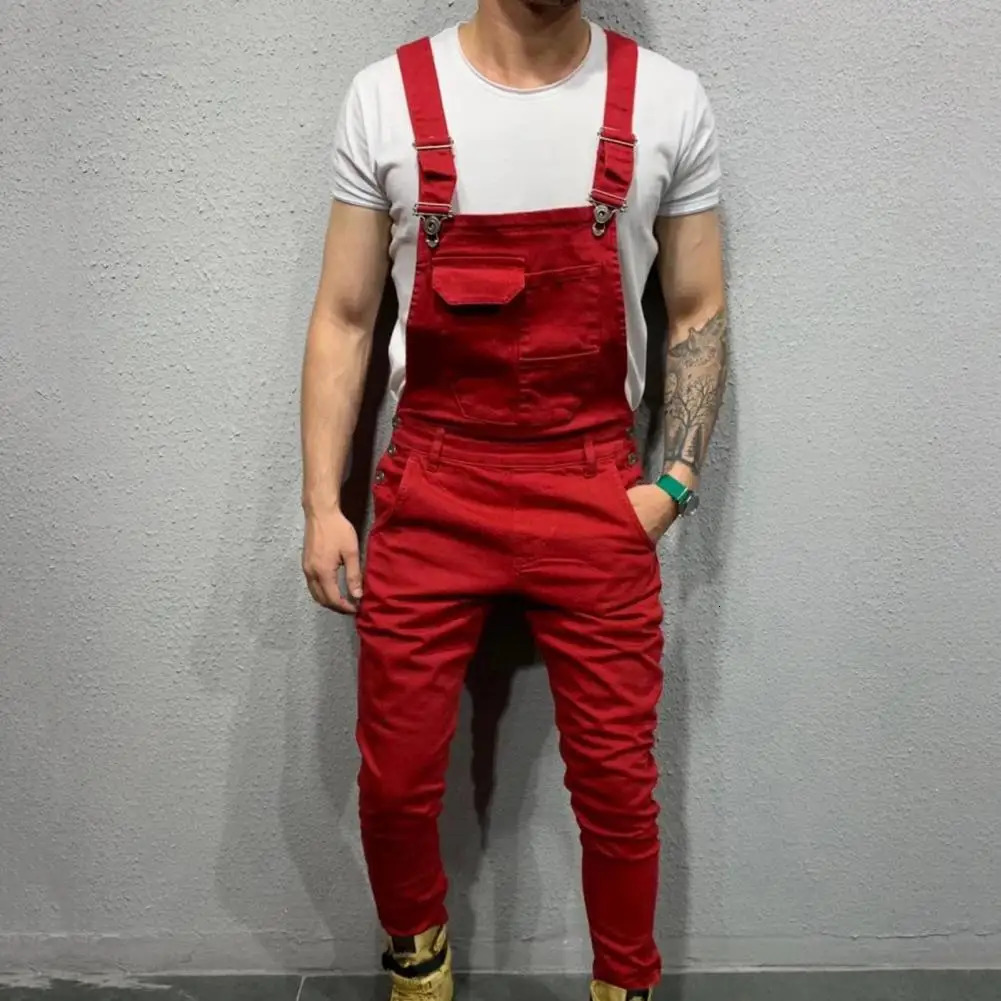 Streetwear Casual Full Length Mid Rise Cargo Jumpsuit Men Overalls for Daily Wear 250725