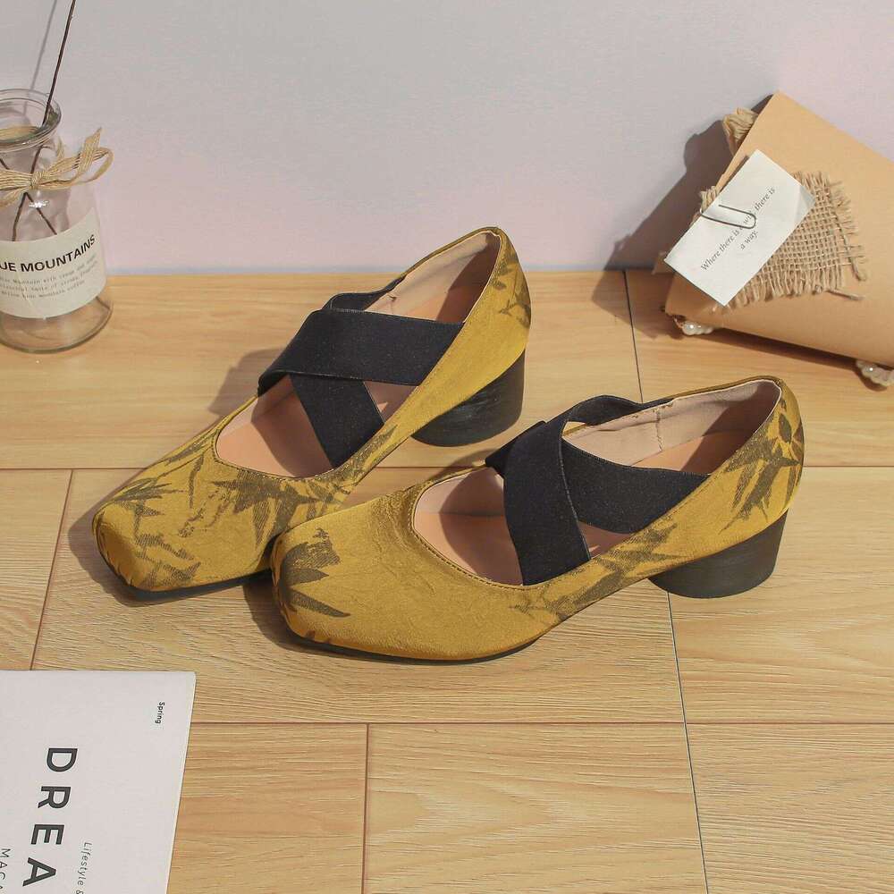 Autumn New High Heel Single Women 2025 Elegant Square Toe Women's for Outdoor Wear with High-end Feel Cross Strap National Style Ballet Shoes