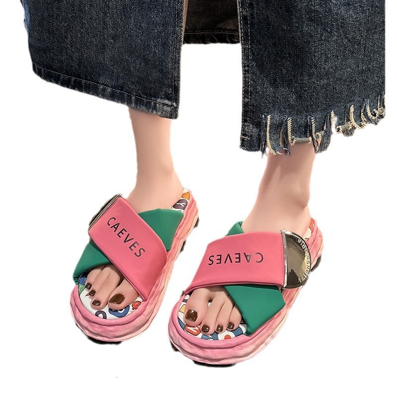 Ddmysports Trendy Graffiti Slippers For Women Summer Outdoor New Niche Fashion Platform Thick Sole Beach Sandals Outdoor Shoes