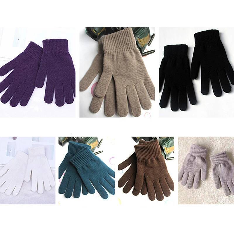 Women Gloves Knitted Solid Autumn Winter Hand Warmer Thicken Lining Skiing Short Wrist Female Full Fingered Mittens ddmythur