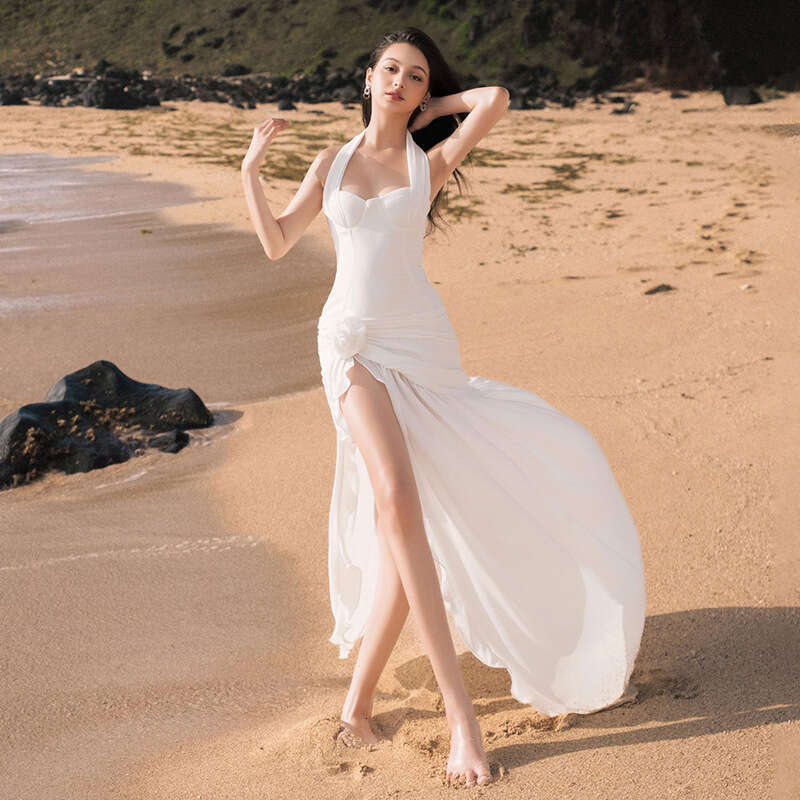 2025 Summer New Pure Desire Style Halter Neck Tube Top High Waist Bodycon Sexy Goddess Long Vacation Beach Dress 6c6