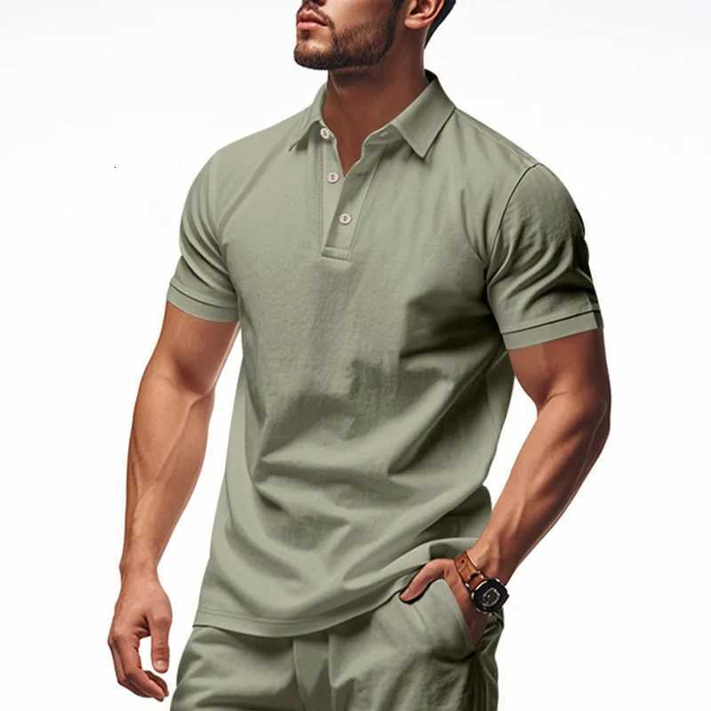 2025 New Solid Color Polo Shirt Mens Short Sleeve Button T-shirts Lightweight Streetwear Casual Tops Men Breathable Polo Shirt XJ250725