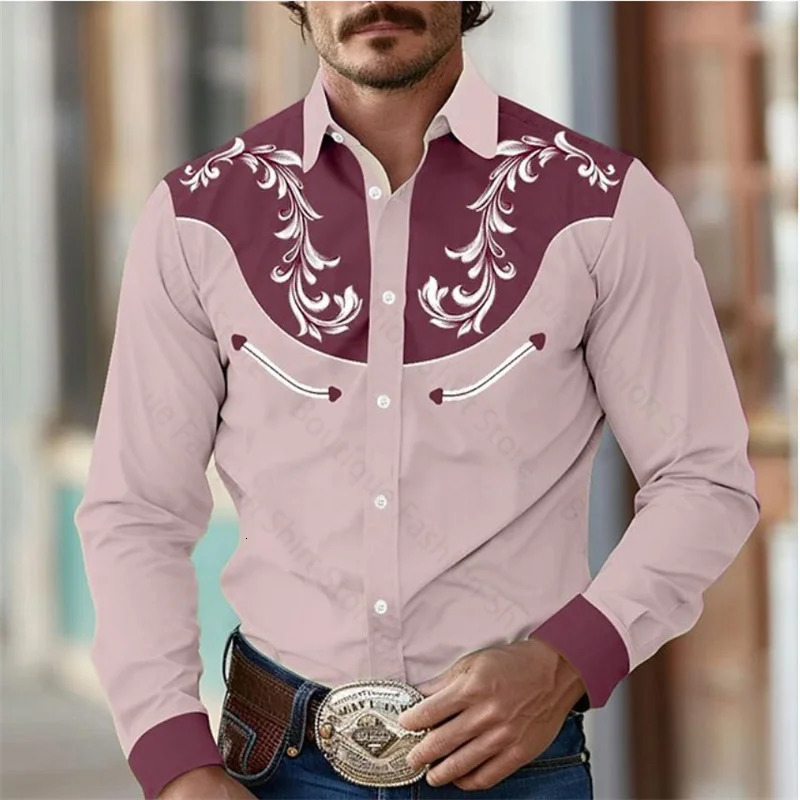 Floral Retro Western Mens Shirt Outdoor Street Casual Daily Spring and Summer Lapel Long Sleeve S5XL Stretch Fabric 250725