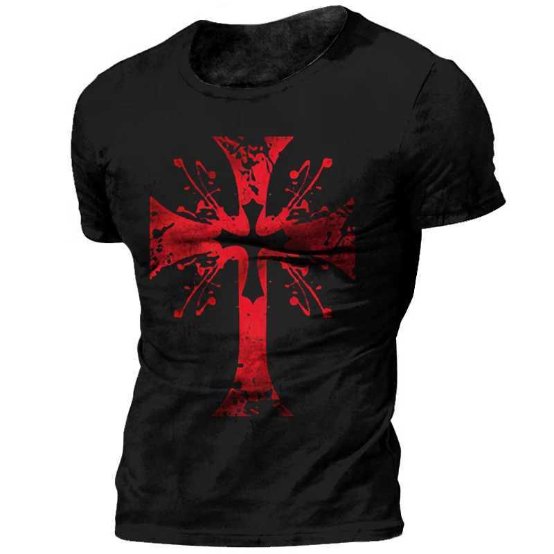 Vintage Knights Templar T Shirt For Men 3d Printed Jesus Christ Crucifix Mens Tshirt Oversized Short Sleeve Tops Tee Shirt Man Y250724