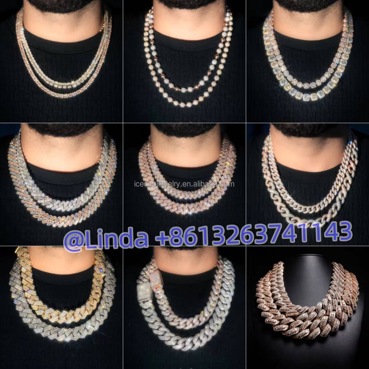 Fine Jewelry Necklace Custom 14mm Cuban Link Chain VVS Moissanite Diamond Middle Big Stone 925 Silver Charm Moissanite Chain