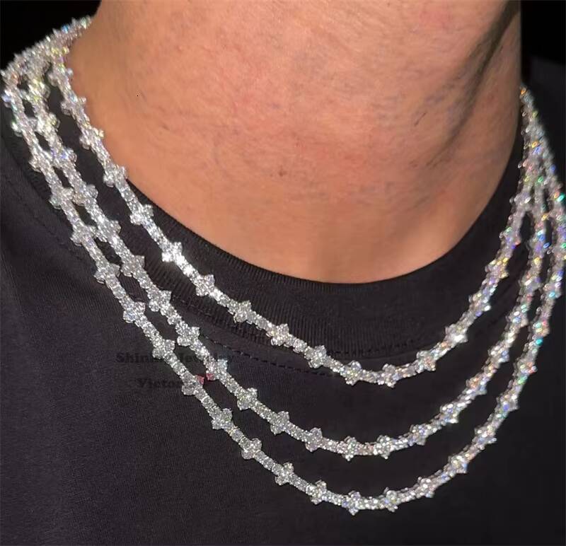 New Arrival 925 Sterling Silver Iced Out White Gold Pass Diamond Tester Rapper Jewelry 3MM Moissanite Cross Tennis Chain