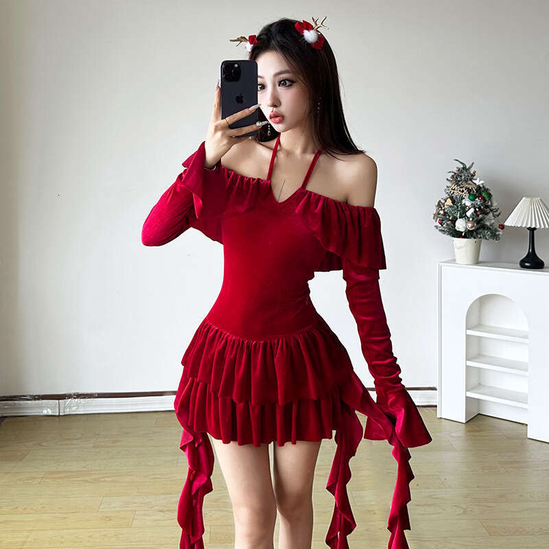 2024 Autumn New Women's Solid Color Slim Fashion Off-Shoulder Long Sleeve Backless Dress b38