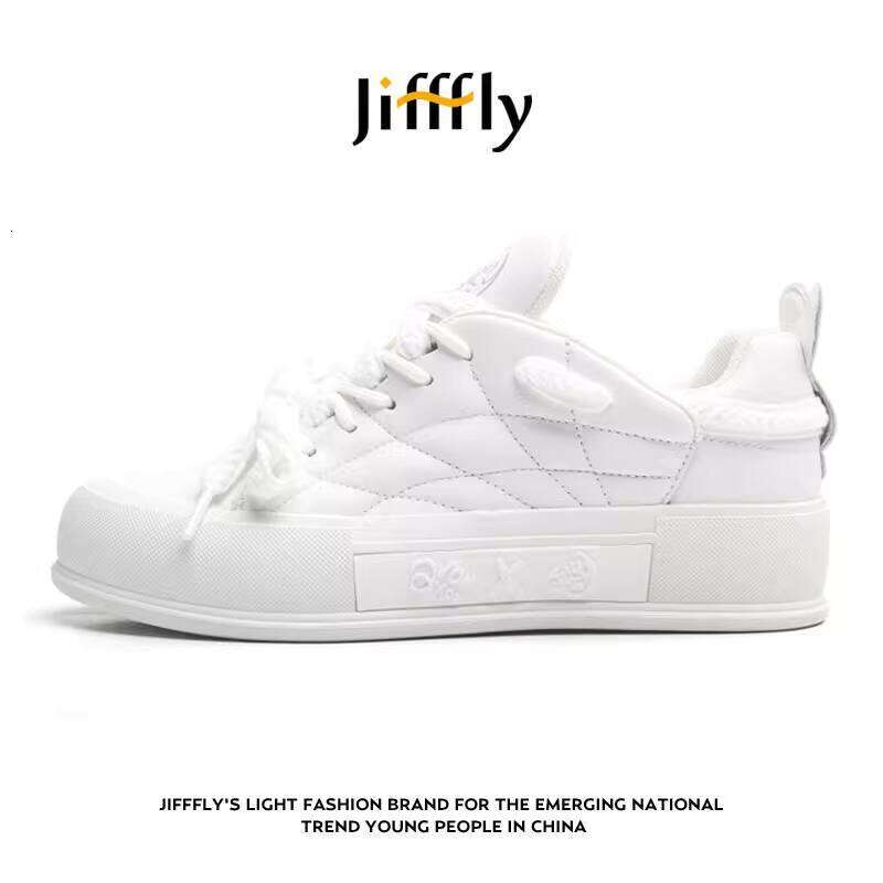 Jiffflyx Qingwantian Q.VONTON Women's Versatile White Shoes Thick Sole Height Increasing Casual Sports Sneakers