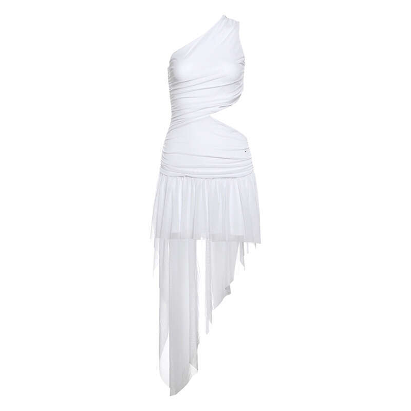 2025 Spring New Women's Solid Color Slim High Waist Street Fashion One-Shoulder Sleeveless Dress dab