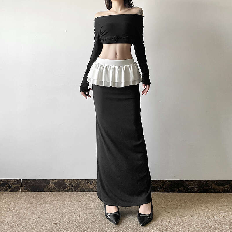 2024 Autumn New Women's Fashion Street Style Sexy High Waist Patchwork Long Skirt 8ab