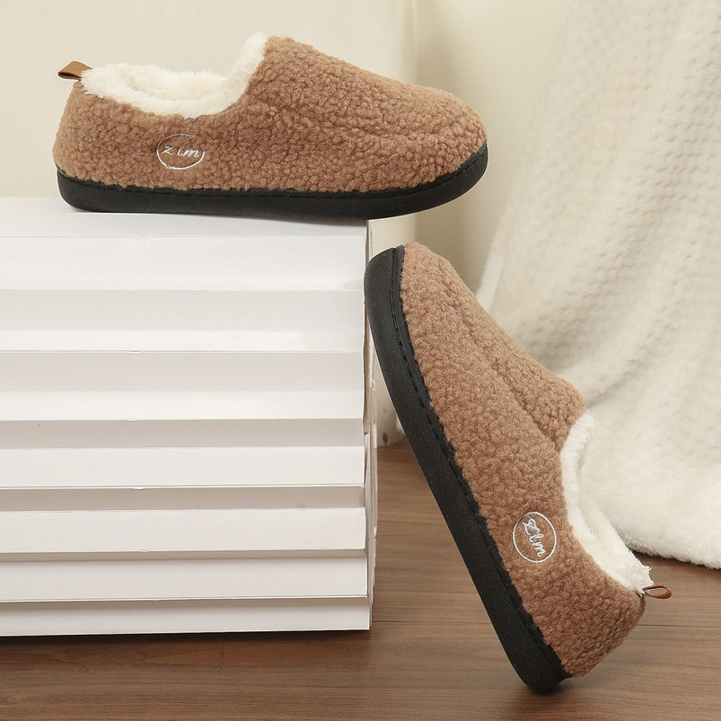 New Warm Fleece-Lined Thick Versatile Shoes Non-Slip Winter Closed-Back Thick-Soled Cashmere Cotton Slippers