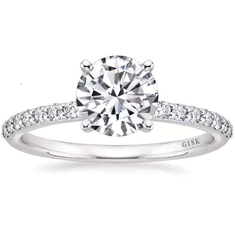 Fine Jewelry White Solid Gold Prongs 2CT Excellent Round Dia with Pave Band Moissanite Rings for Women Wedding