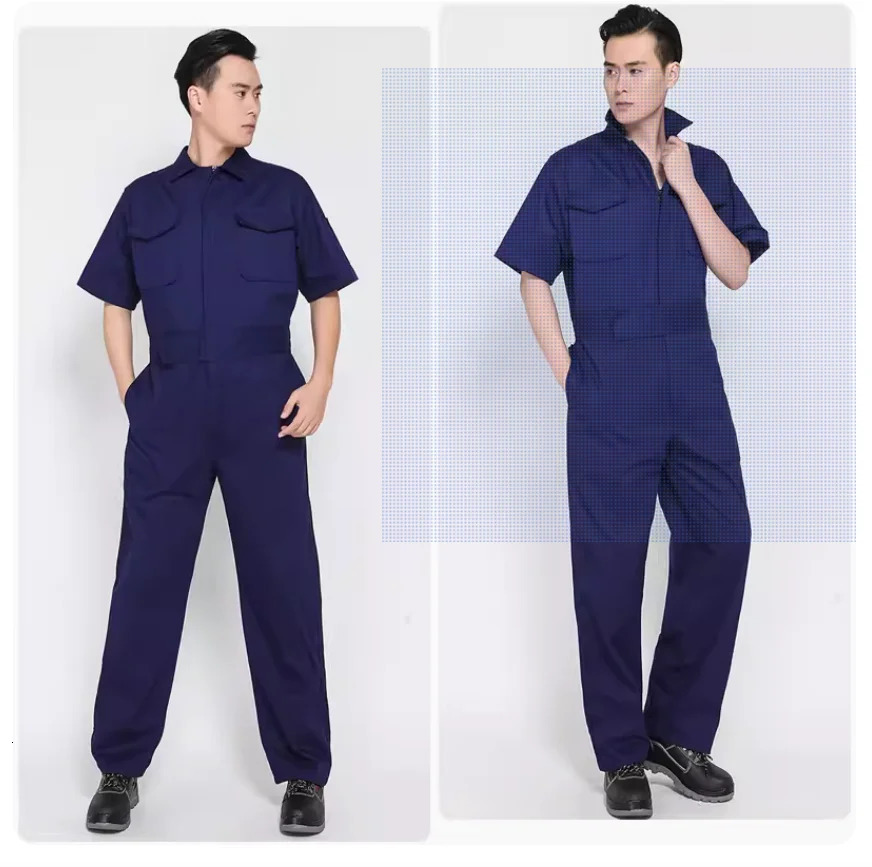 100 Cotton summer work overalls short sleeves working Uniforms mechanical electrical repairman coveralls Safety Work jumpsuits 250725