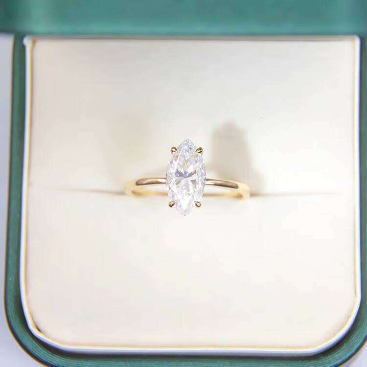 14K Yellow Gold Rind 6x12MM Marquise Shape D Color Moissanite 2CT Dia Anniversary Wedding Ring