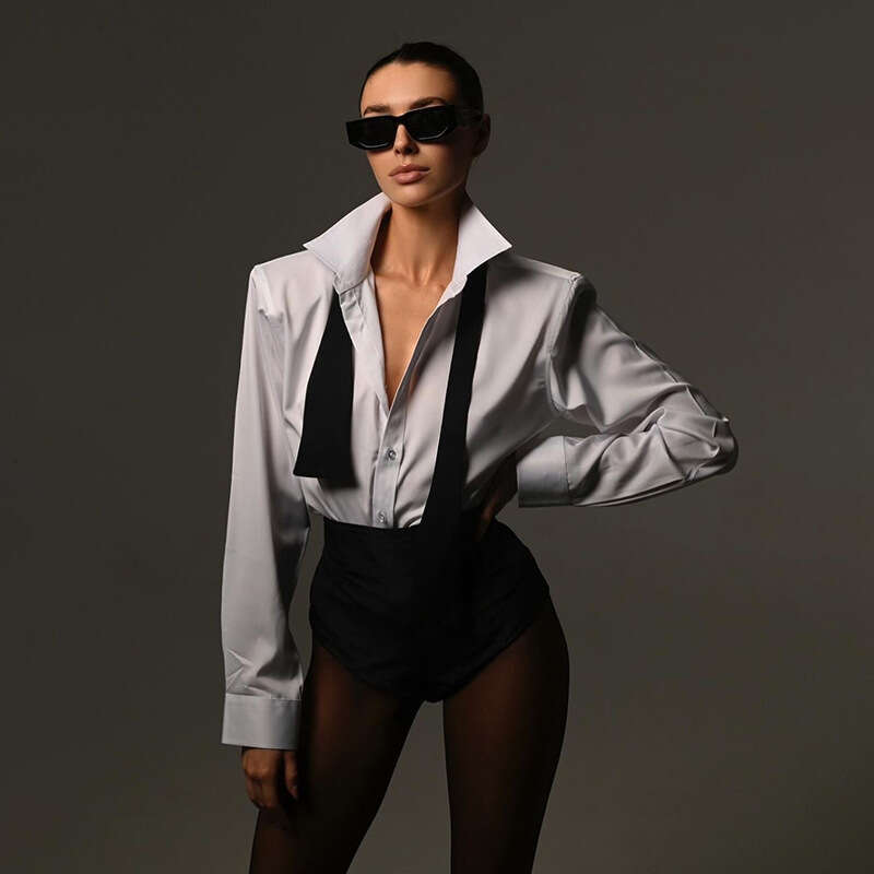 2024 Autumn New Women's Solid Color Long Sleeve Shirt Street Fashion High Waist Shorts Set for Women 8a3
