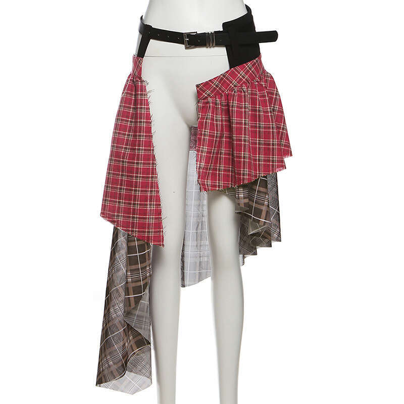 2025 Summer New Slim Fit Niche Design Plaid Irregular Versatile Women's Skirt 9b6