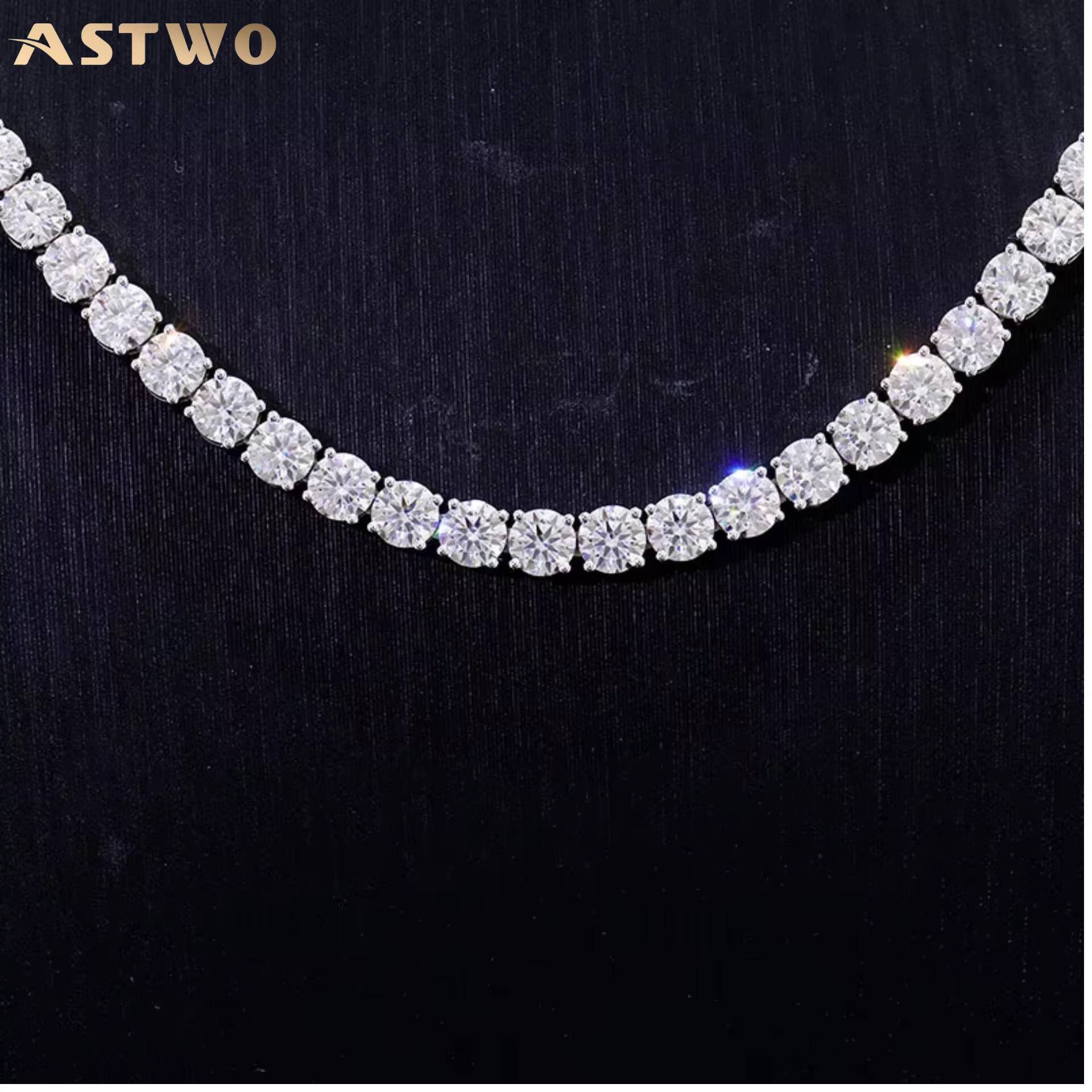 Custom Moissanite Tennis Necklace 925 Silver VVS 3mm Round Iced Out Men Hip Hop Jewelry Link Moissanite Chain
