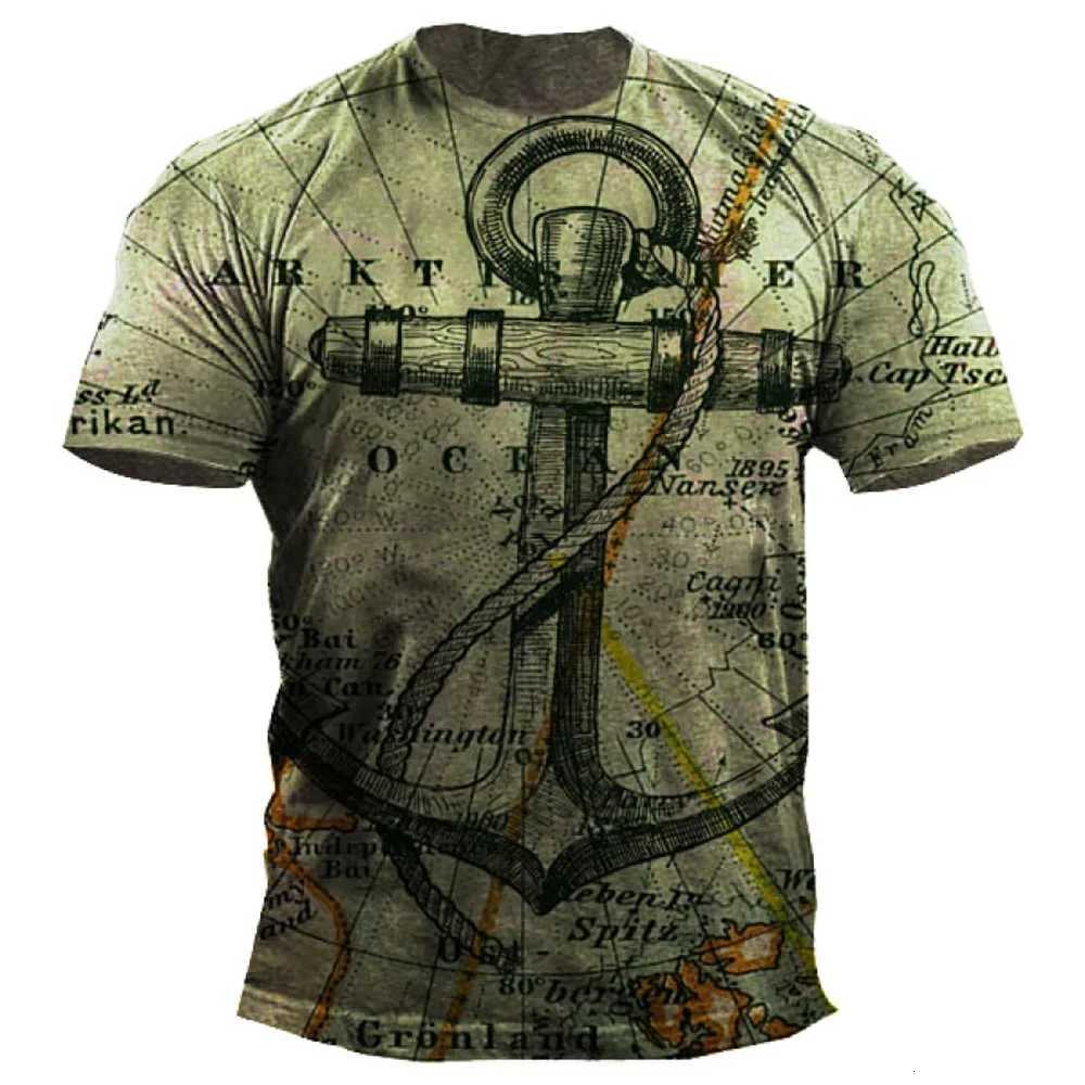 Summer Mens T-shirt 3d Compass Retro HD Printed Short Sleeve Personality Trend Top Street Oversized O-neck Comfortable Clothing Y250724
