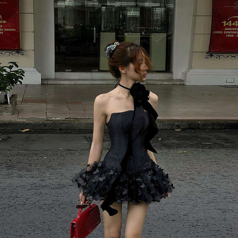 2024 Autumn Winter New Women's Solid Color Slim High Waist Fashion Off-Shoulder Tube Dress 627