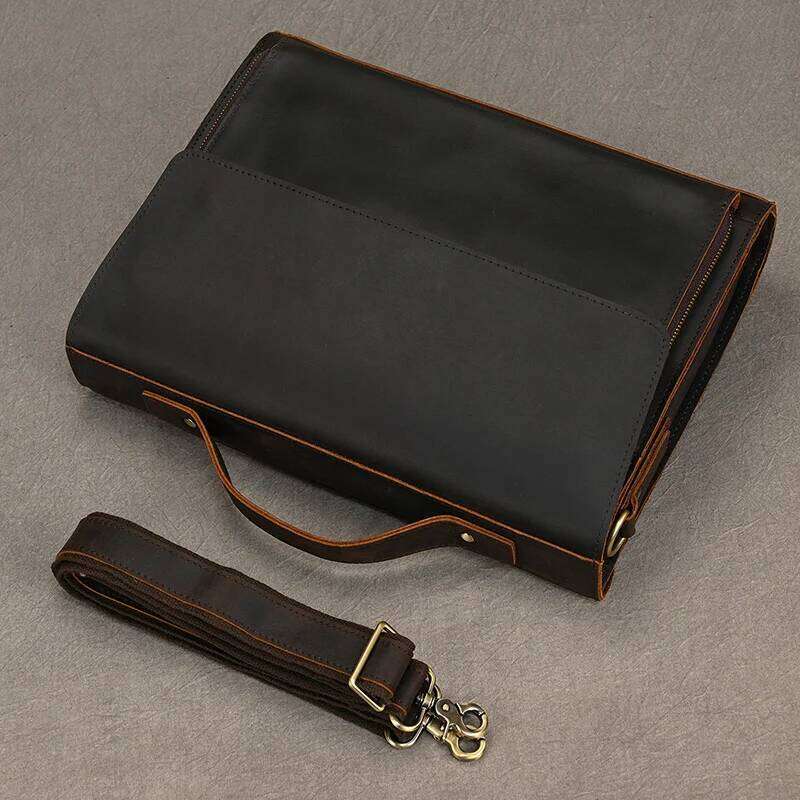 Luufan Genuine Men's Briefcase Bag Fit 14" Laptop Business Handbags Daily Working Tote Cow Leather Male Computer bags OLOEY