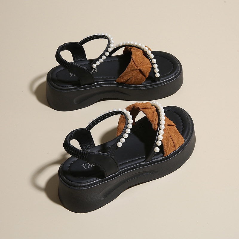 Ddmysports Black For Women New Summer Size Large Casual Shoes Soft Sole Non Slip Roman Elastic Band Sandals Outdoor Shoes