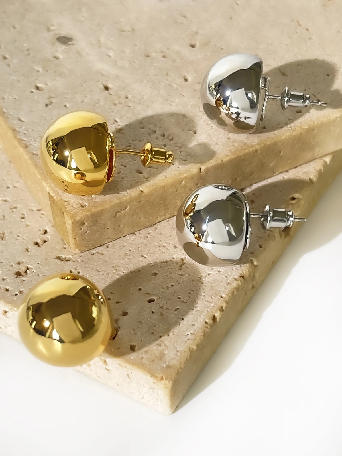 Perisbox Minimalist Gold Silver Plated Chunky Ball Stud Earrings for Women High Polish Thick Bold Sphere Dome Post Earring Gift 250722