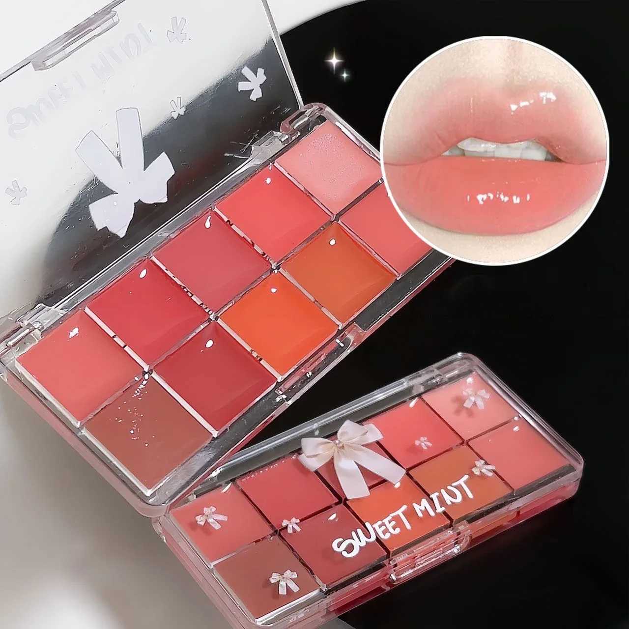 10-Color Lip Jelly Plate Mirror Crystal Lip Gloss Moisturizing Water Glass Red Orange Lip Oil Balm Sexy Plump Makeup PaletteXJ250724
