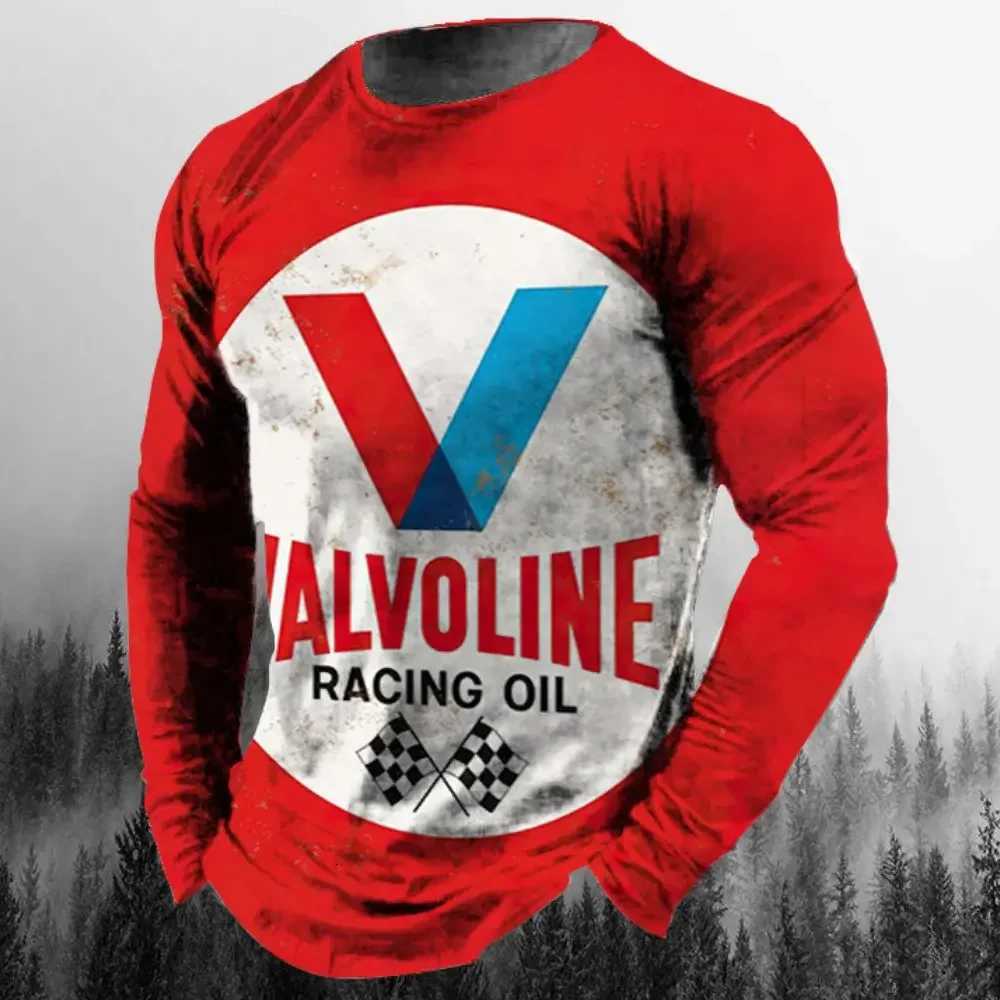 Vintage Mens T Shirt Long Sleeve Cotton Top Tees Castrol Oil Graphic 3D Print Motorcycle T-shirt Oversized Loose Comfortable To Y250724