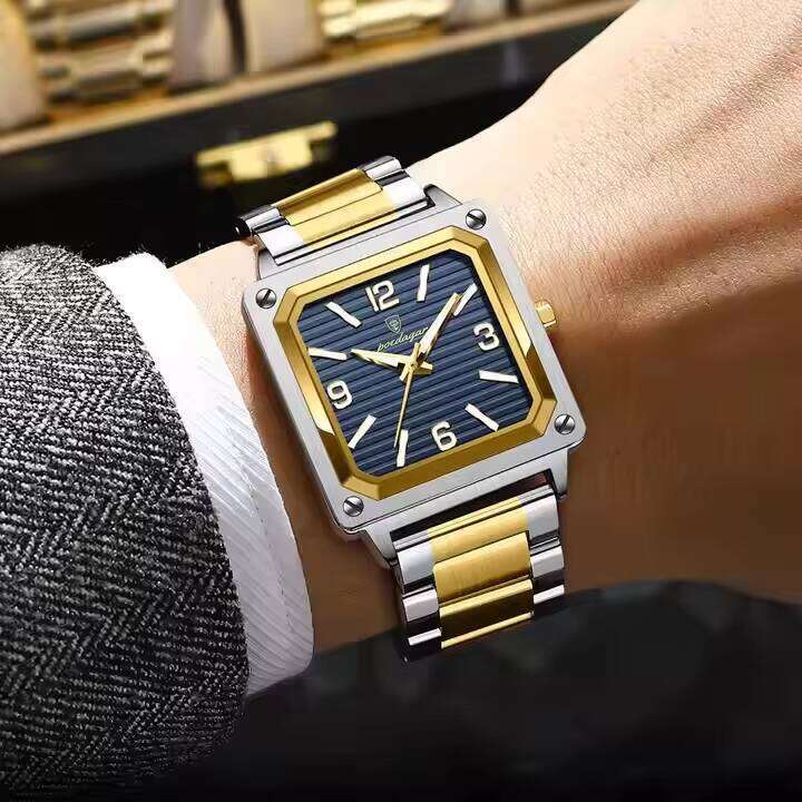 DHwatches POEDAGAR Casual Design Men's Square Business Quartz Wristwatch Waterproof Luminous Stainless Steel Men Watches Relogio Masculino