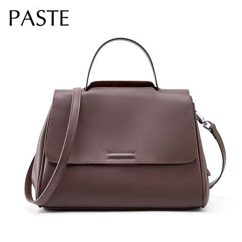 Fashion Large Camel Beige Solid Color Tote Second Layer Split Cow Leather Women's Handbag All-Match Daily-Use Shoulder Bag