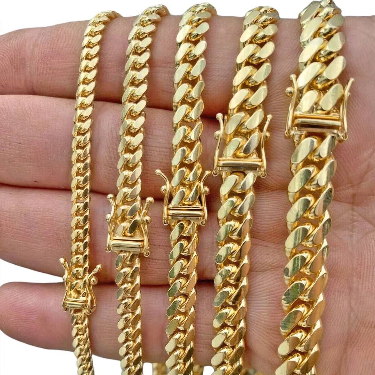 2025 New DE Wholesale 14K 18K Solid Real Gold 8MM Cuban Link Chain Bracelet Iced Out Hip Hop Necklace Fine Jewelry Men Women