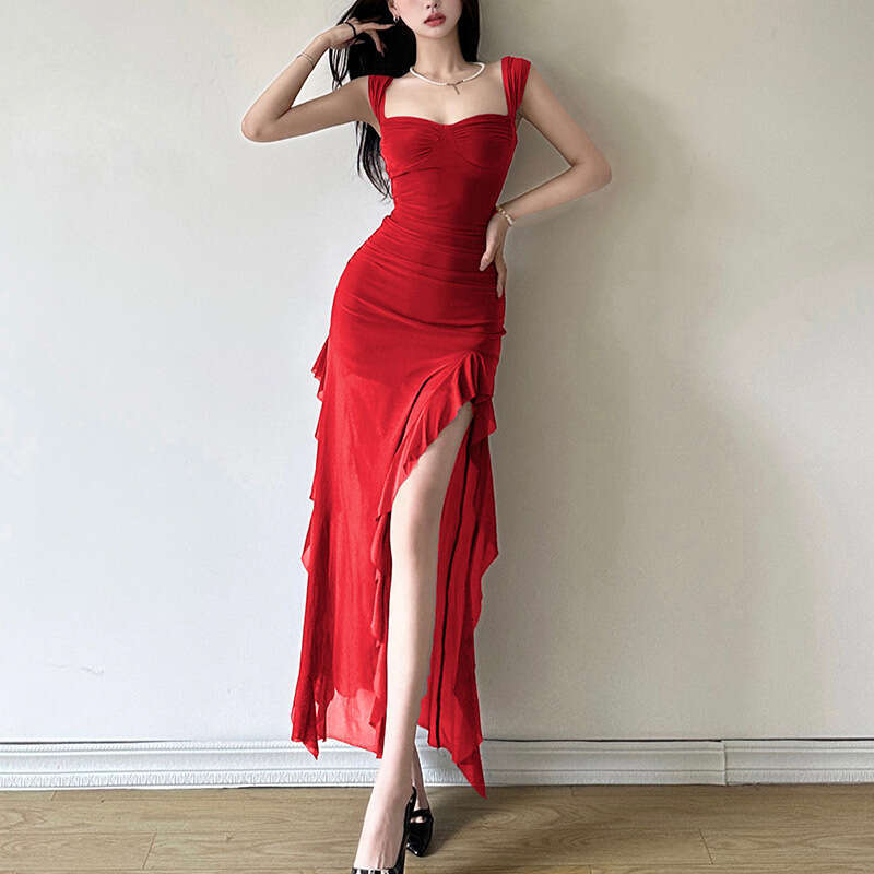 2024 Spring/Summer New Women's Sexy Strapless Split Bodycon Long Dress eb1