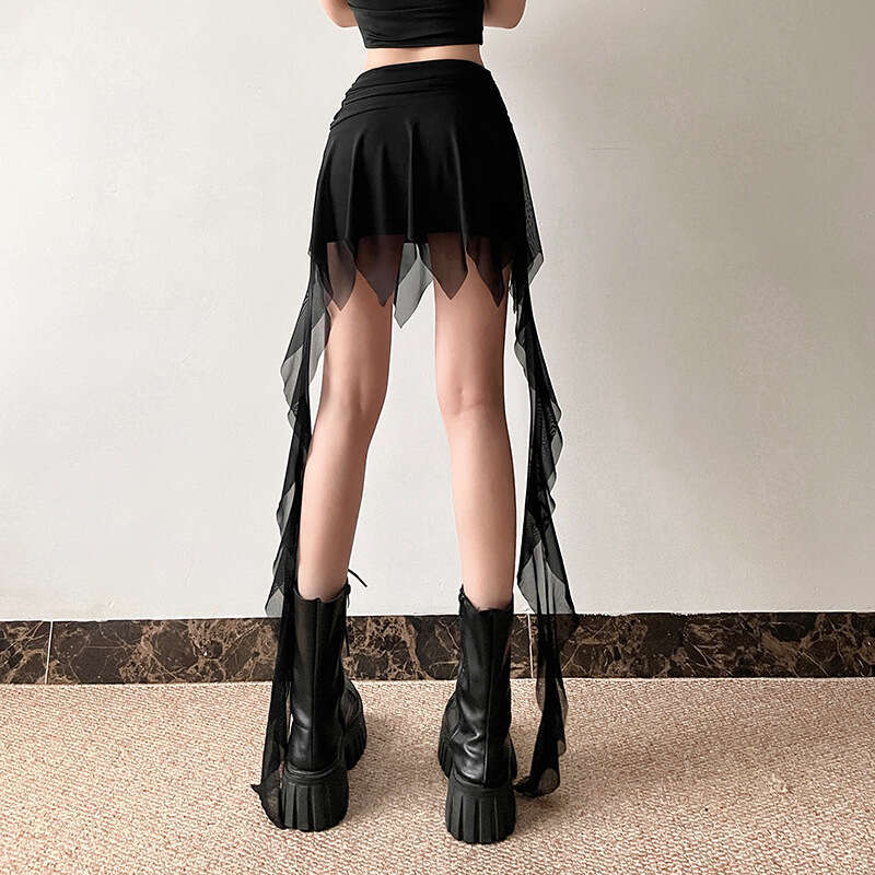 2024 Summer New Women's Solid Color Slim Street Fashion High Waist Sheer A-line Skirt 3c5
