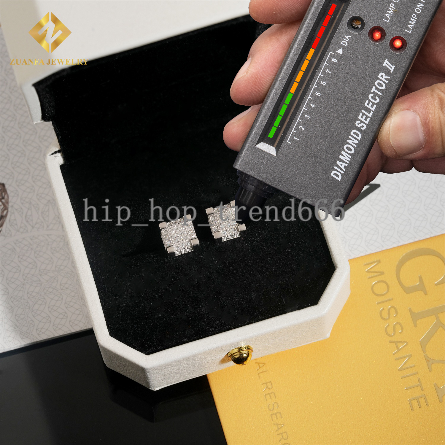 Large Inventory Square Ear Studs Hip Hop Jewelry Iced Out Screw Back VVS Moissanite Diamond 925 Sterling Silver Stud Earring