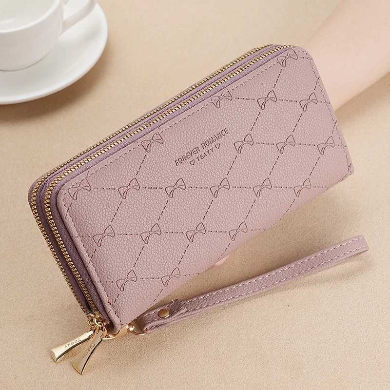 New Womens Long Wallet Korean Double Zipper Clutch Bag Large Capacity Bow Coin Pouch Card Holder Simple Female Purse for Ladies Z250725
