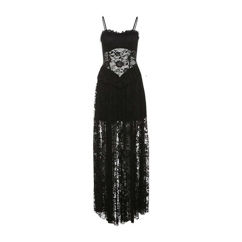 2025 Summer New Sleeveless Slim Lace Trim Waist-Cinching Pure Desire Sexy Fashion Long Dress Women's Clothing a55