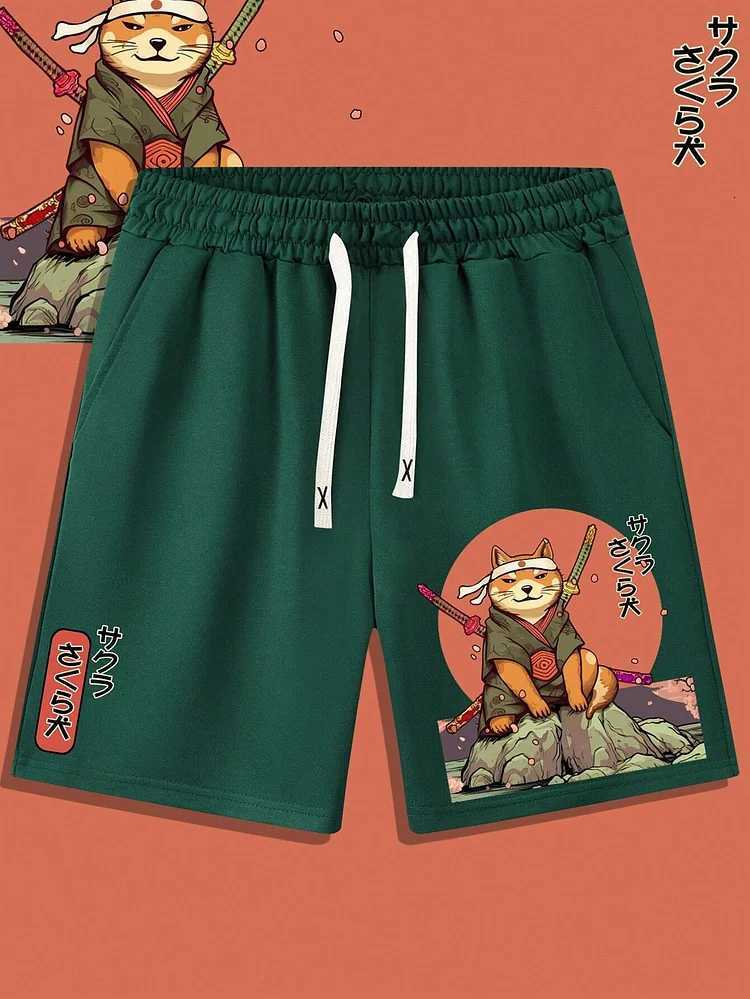 3D Japanese Cat Warrior Print Mens Swimming Trunks Quick-Drying Beach Shorts Outdoor Leisure Sports Shorts Casual Mens Shorts W250724