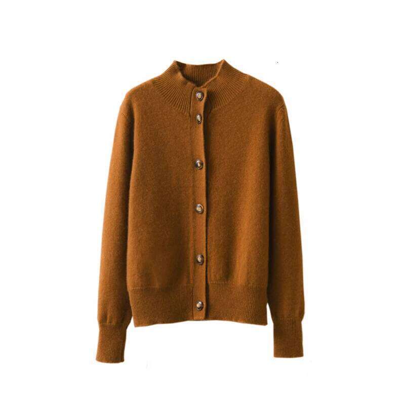 Autumn And Winter 100% Wool Cashmere Women's Self-Cultivation Half High Neck Cardigan Warm Knitted Sweater Women MDNG