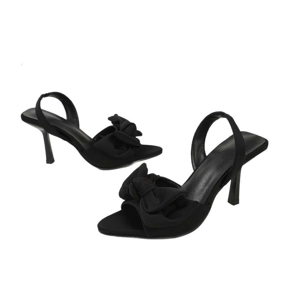 Designer sandals 2025 Summer New Bowknot Satin Hollow One-Strap Thin Heel Sandals Women's High Heels