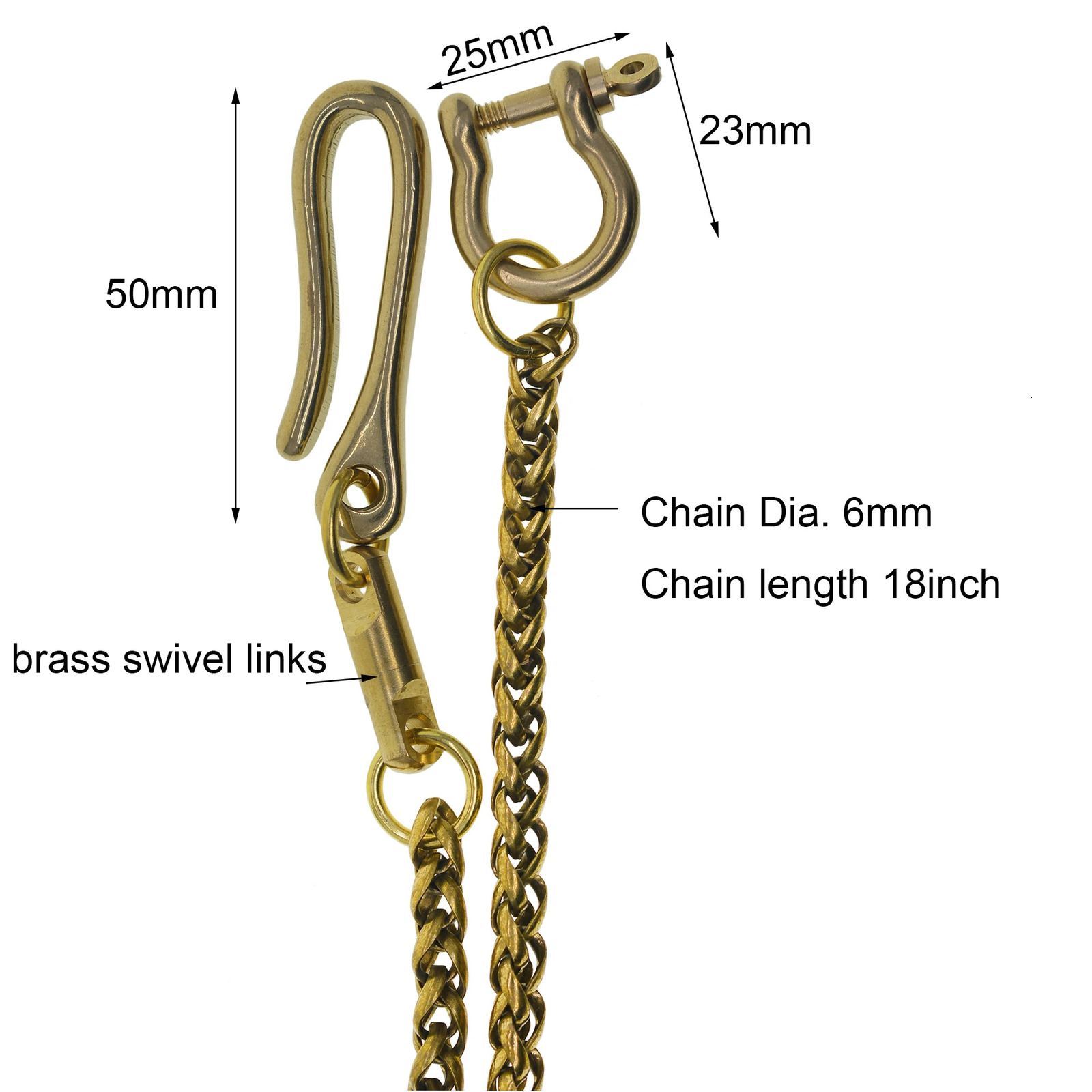 vintage Brass wheat wallet jean trousers swivel keychains Itlay basket snake chain D shackle connector Japanese fishhook U hook 250722