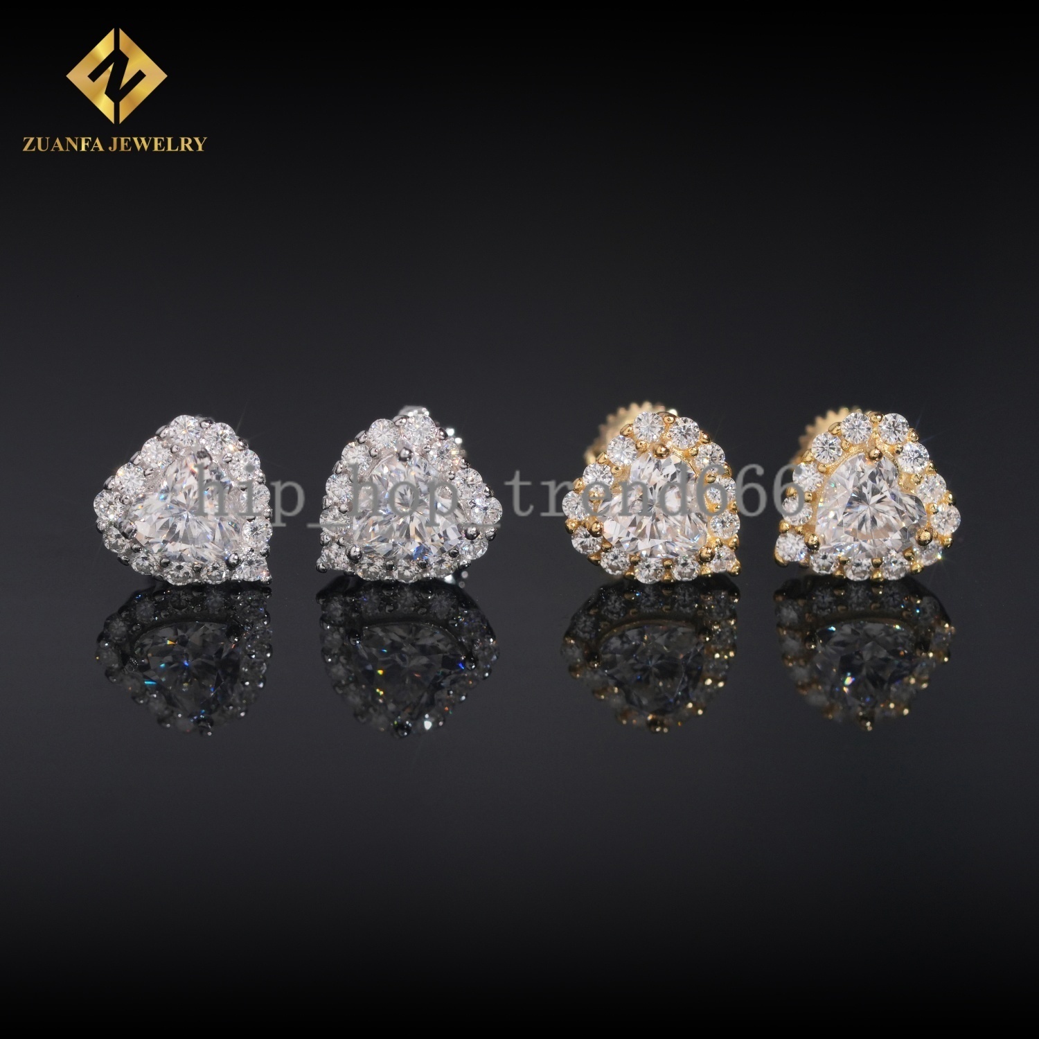 Local Warehouse Hip Hop Jewelry 8.5mm 925 Sterling Silver Earrings Heart Vvs Moissanite Back Round Ear Studs Iced Out Screw